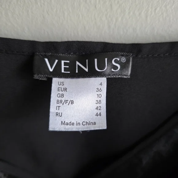 Venus Black Camisole Top, Sheer Lace Trim, Adjustable Straps, Size 4 - Picture 4 of 4